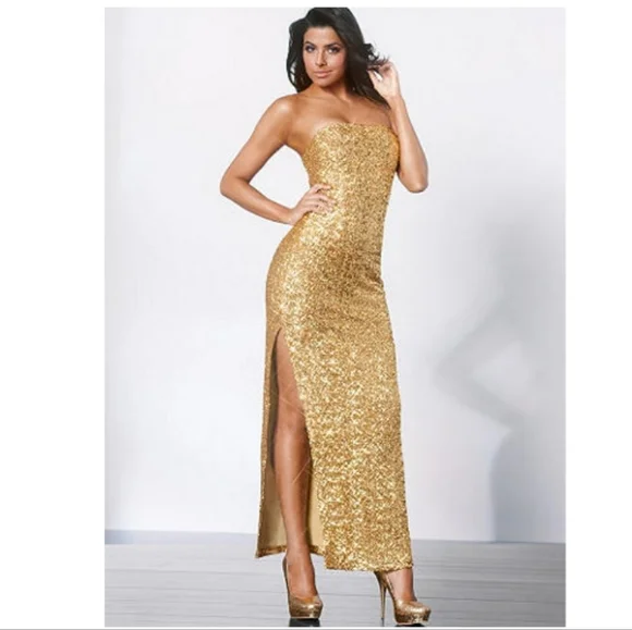 gold glitter strapless dress Tina Holly Couture Designer TW003 Gold Sequin Strapless Midi Dress Gold / 24 AUS main image 0